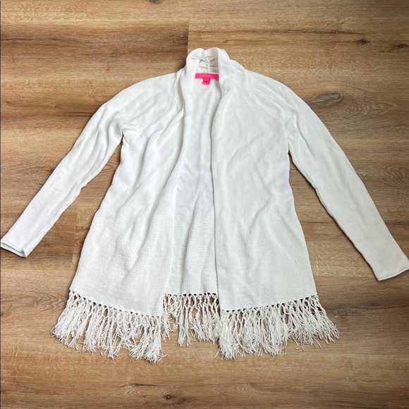 Lilly Pulitzer Sweaters - Lilly Pulitzer Tatum Fringe Long Resort White Cardigan Size S